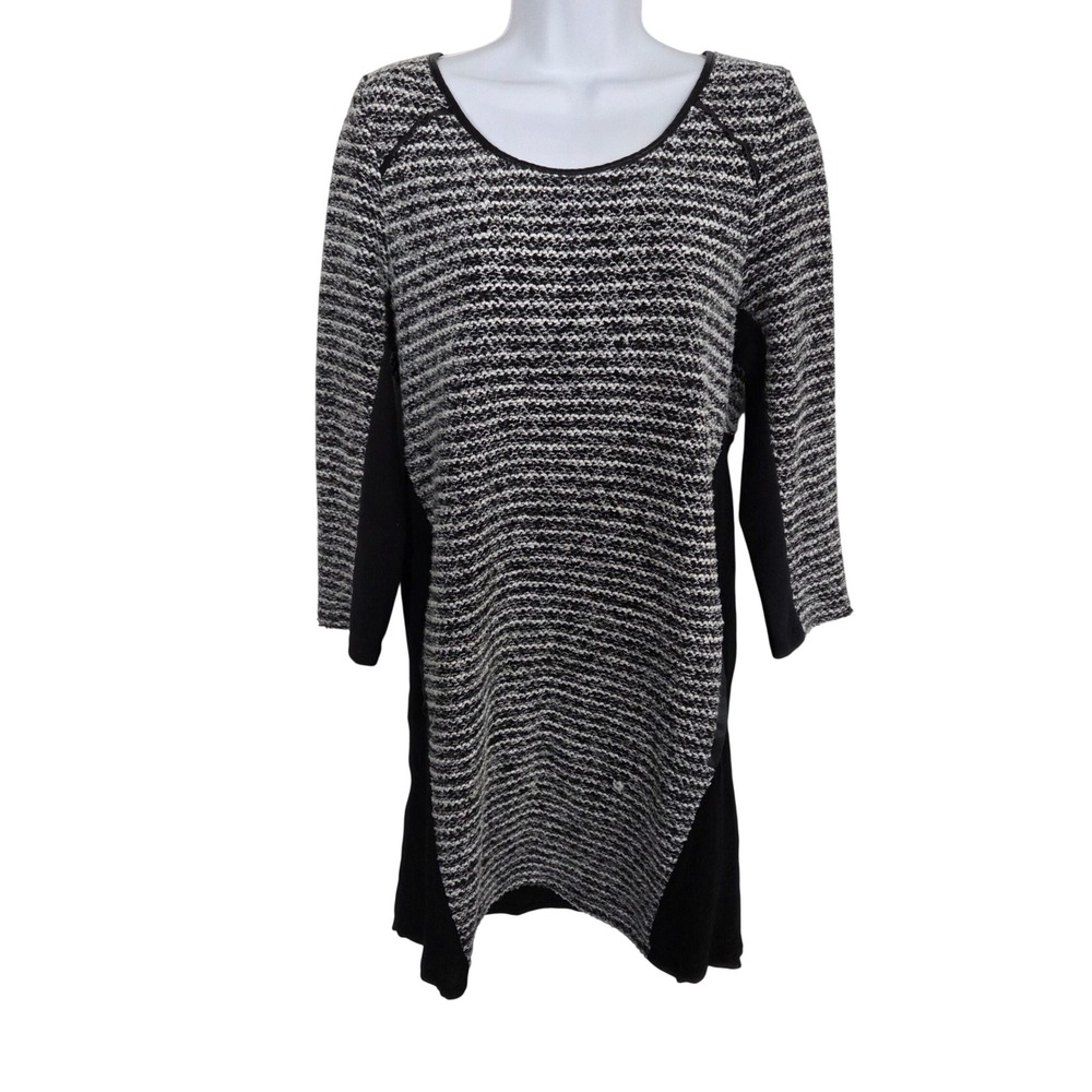 Maeve‎ L Anthropologie Black White Textured Knit Panel Shift Dress Preppy Office